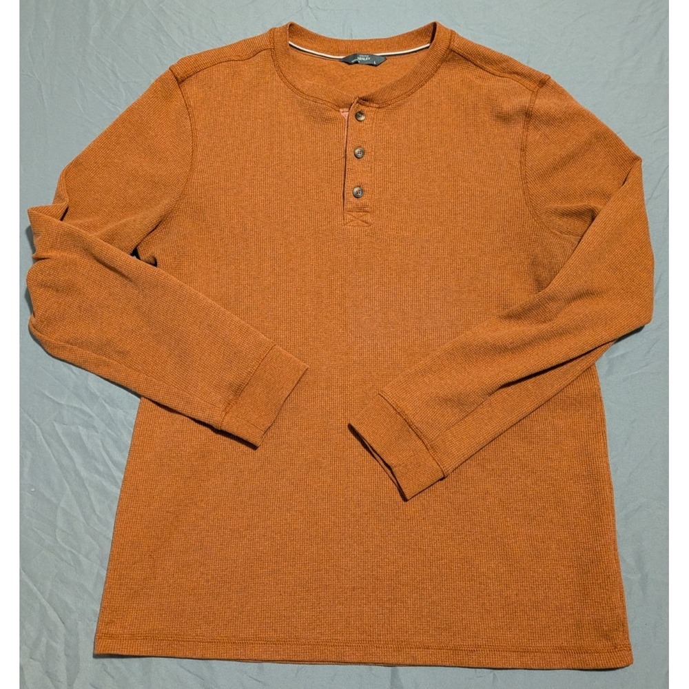 Member's Mark Mens Waffle Knit Thermal Henley Shirt Large Orange Long Sleeve